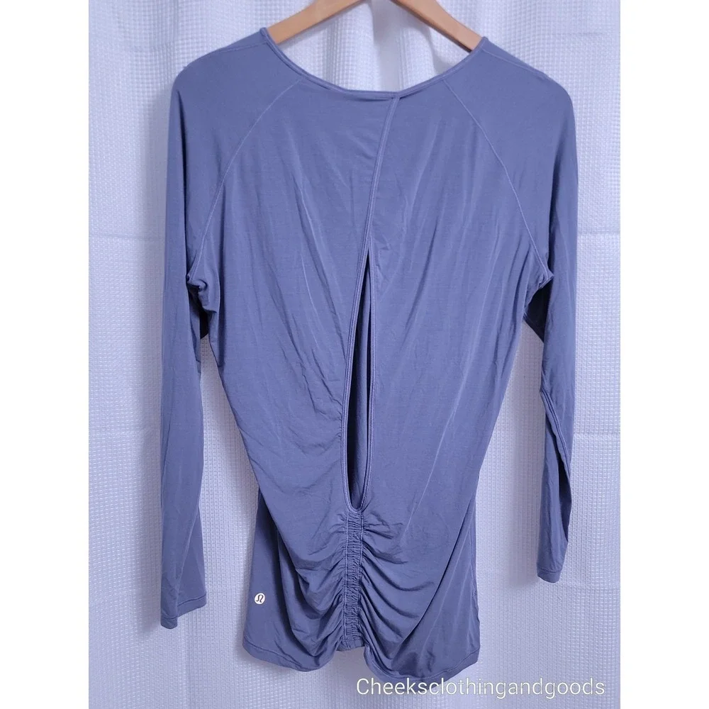 Lululemon 4 Deep Stretch Long Sleeve Cinch Open Back Lilac Stone W3BNNS